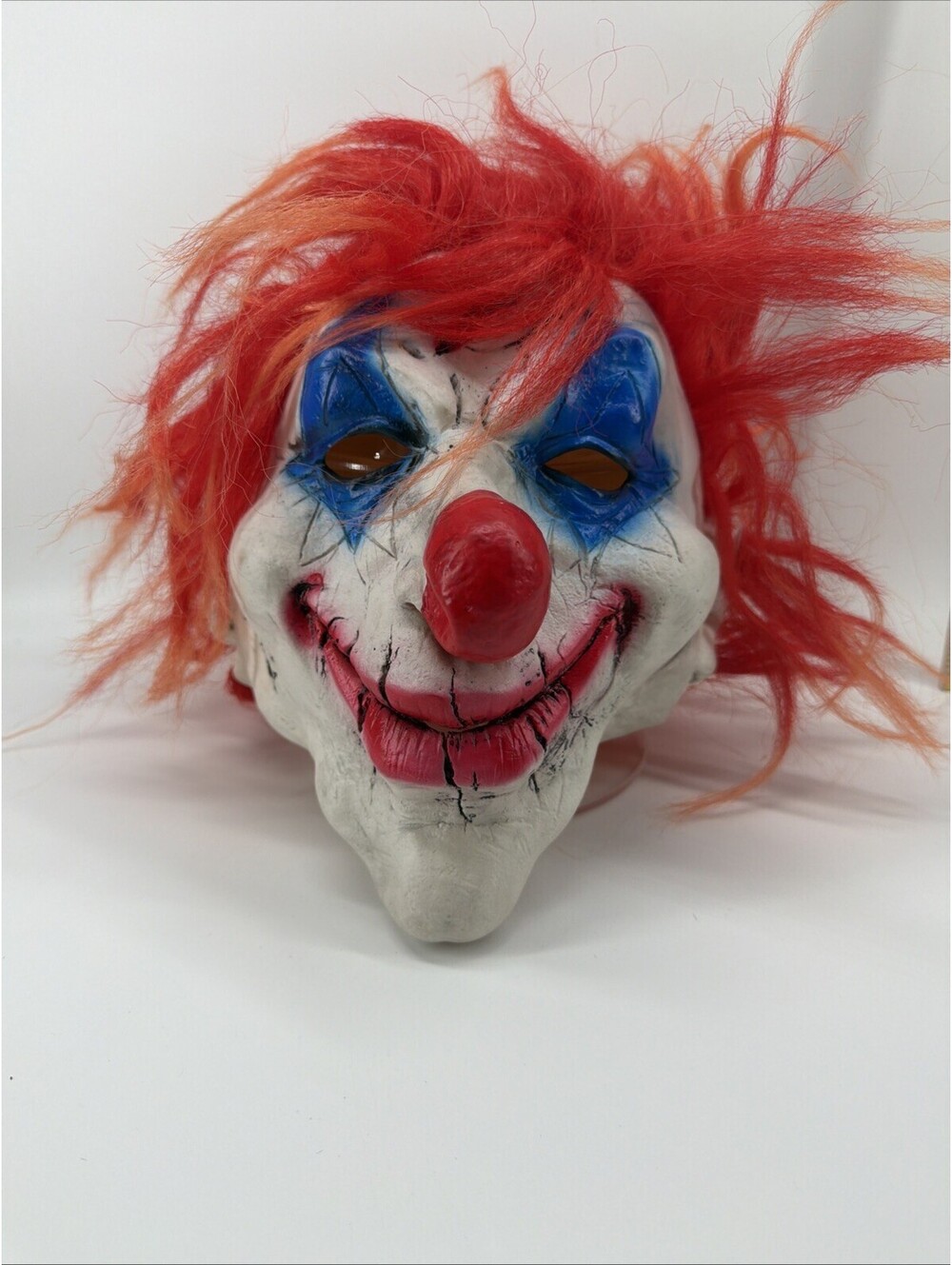 Creepy Horror Latex Rubber Evil Scarred Face CLOWN MASK Costume Red Orange Hair